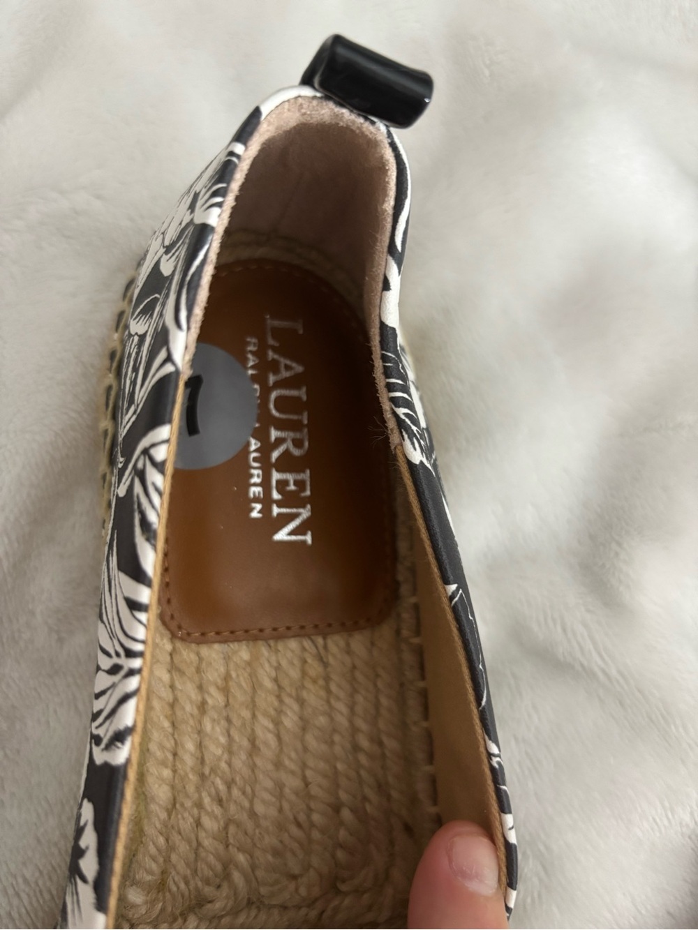 Lauren Ralph Lauren Black & White Floral Espadrille Flats - Picture 2 of 6